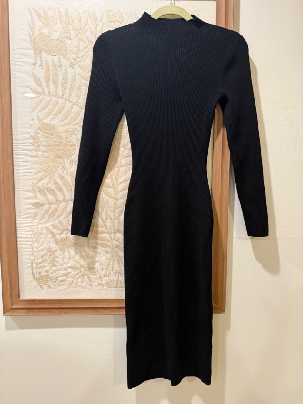 Babaton Black Ribbed Long-Sleeve Midi Dress